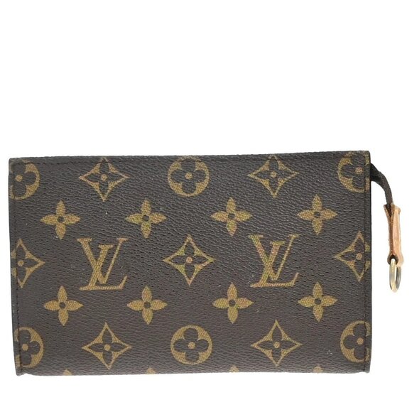 LOUIS VUITTON LV Logo Bucket PM Pouch Bag Monogram Leather Brown Gold 05EE827 - Picture 1 of 14